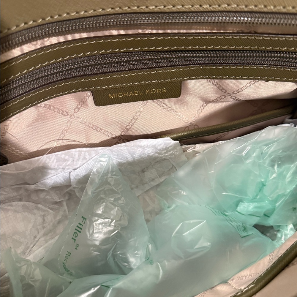 NEW Michael Kors Olive Nylon Eva Tote with Leather Trim ~ 14” L x 4.5” W x 10” H - Picture 7 of 11